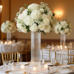 16" Ribbed Cylinder Glass Vases 6-Pack – Tall Clear Vases for Wedding Centerpieces, Home Decor & Event Styling