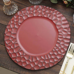 6-Pack Round Charger Plates 13" in Burgundy with Hammered Rim, Matte Finish Modern Dinner Charger Tableware