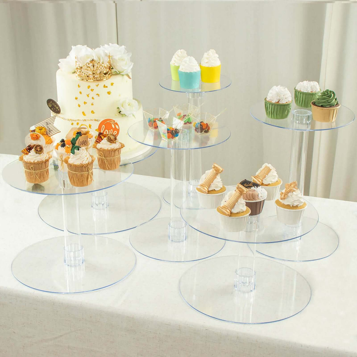 6-Tier Acrylic Cake Stand Set Clear - Assorted Sizes for Buffet Party Tables