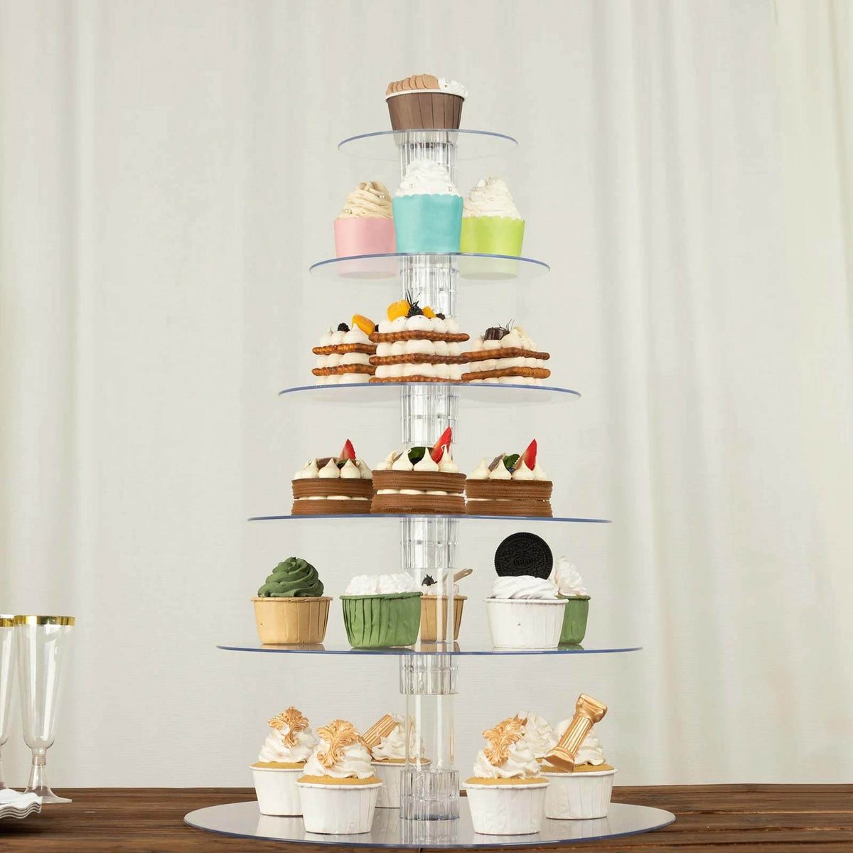 6-Tier Acrylic Round Cupcake Stand Clear for Special Events & Catering Displays 22"