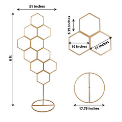6ft Gold Metal Honeycomb Wedding Flower Frame Backdrop Stand, Floor Standing Balloon Display Arch