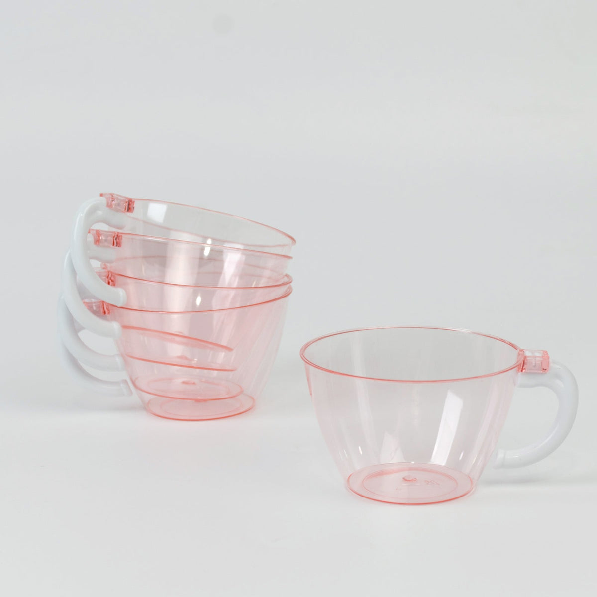 25-Pack Disposable Plastic Coffee Cups with Handles - 6oz Transparent Blush Hard Tea Mugs for Hot Beverages