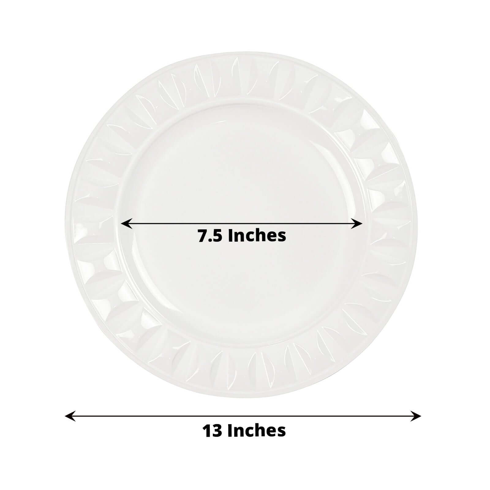 6-Pack Plastic Round Charger Plates 13" in White with Bejeweled Rim, Luxe Decorative Dinner Party Charger Tableware