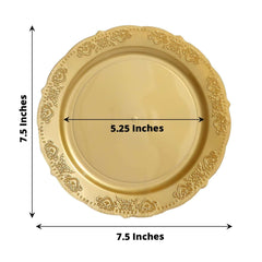 10-Pack Plastic 7.5" Round Appetizer Plates Gold Embossed Scalloped Edge - Chic Disposable Salad Plates for Special Occasions & Banquets