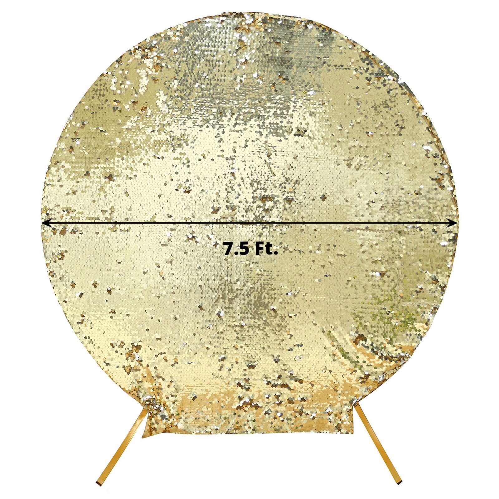 7.5ft Sparkly Champagne Double Sided Big Payette Sequin Wedding Arbor Cover, Round Fitted Backdrop Arch Cover