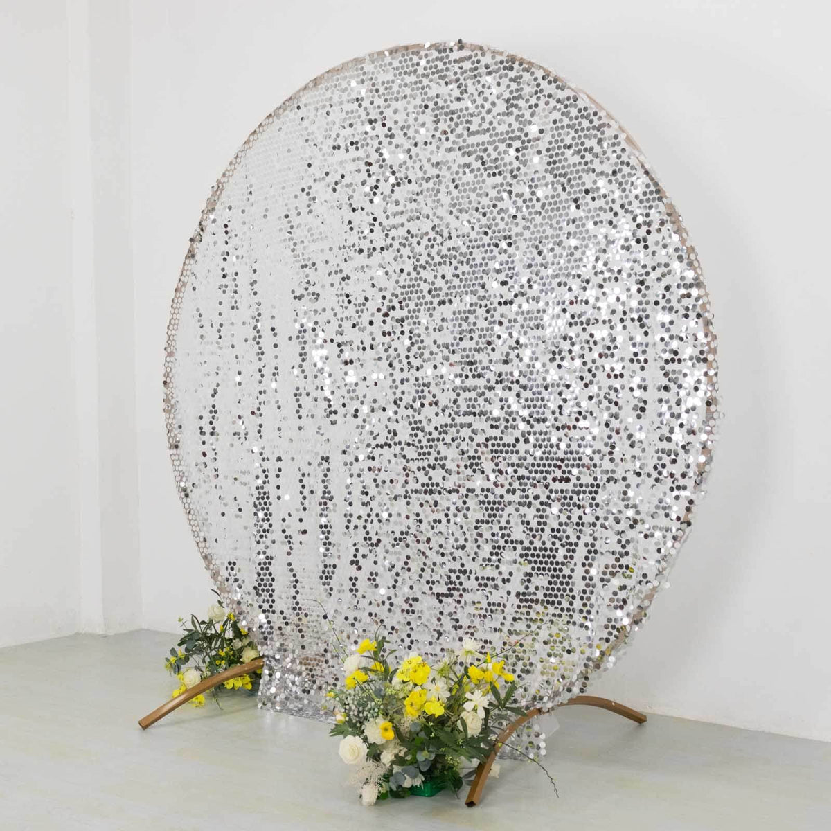 7.5ft Sparkly Silver Big Payette Sequin Wedding Arch Cover for Round Backdrop Stand