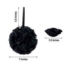 2 Pack 7" Black Artificial Silk Rose Kissing Ball, Faux Flower Ball
