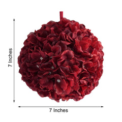 4 Pack 7" Burgundy Artificial Silk Hydrangea Kissing Flower Balls