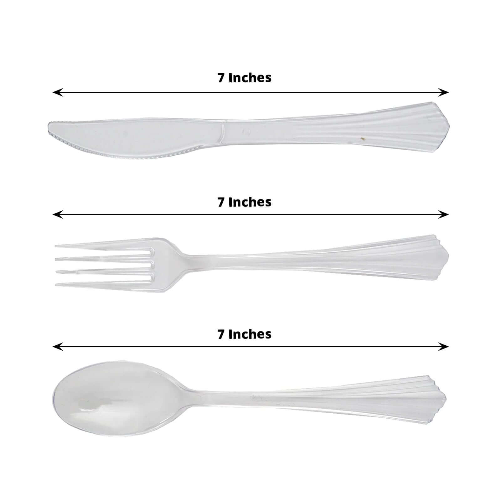 24-Pack Plastic Silverware Set with Fan Flared Tip Handle Clear - Heavy Duty Disposable Utensils 7"