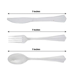 24-Pack Plastic Silverware Set with Fan Flared Tip Handle Clear - Heavy Duty Disposable Utensils 7"