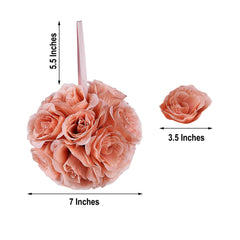 2 Pack 7" Dusty Rose Artificial Silk Rose Kissing Ball, Flower Ball