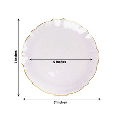 10-Pack Plastic 7" Round Dessert Appetizer Plates in Clear Sunflower with Gold Scalloped Rim - Disposable Salad Plates for Classy Events & Banquets