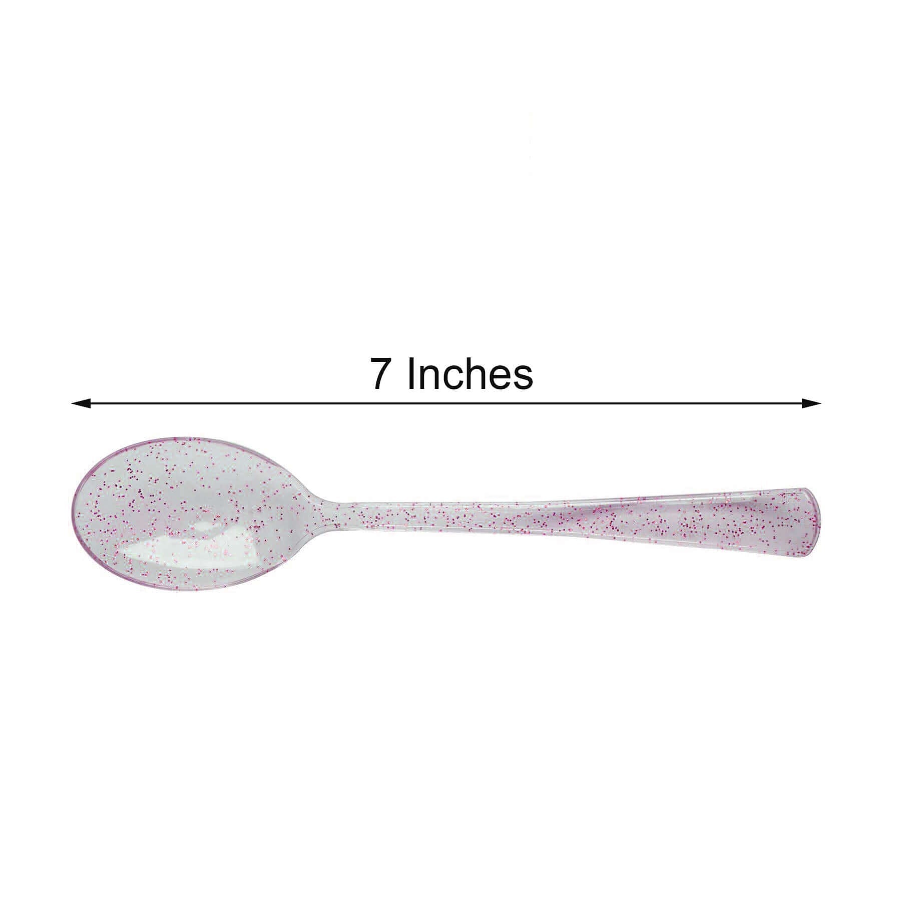 25-Pack Plastic Spoons Transparent Blush Glitter Classic Heavy Duty - Decorative Disposable Tableware 7"
