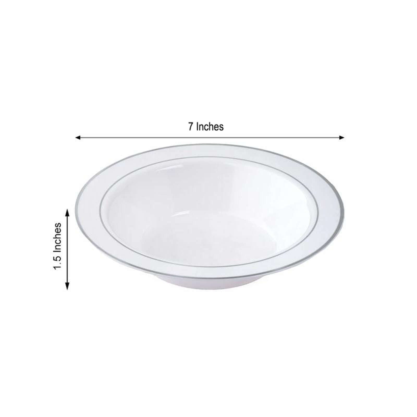 10-Pack Plastic Soup Bowls White with Silver Rim - Stylish Disposable Bowls for Parties 12oz