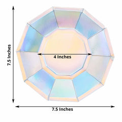 25-Pack Paper 7.5" Decagon Dessert Plates in Iridescent - Disposable Holographic Salad Plates for Starry Night & Fairytale Parties