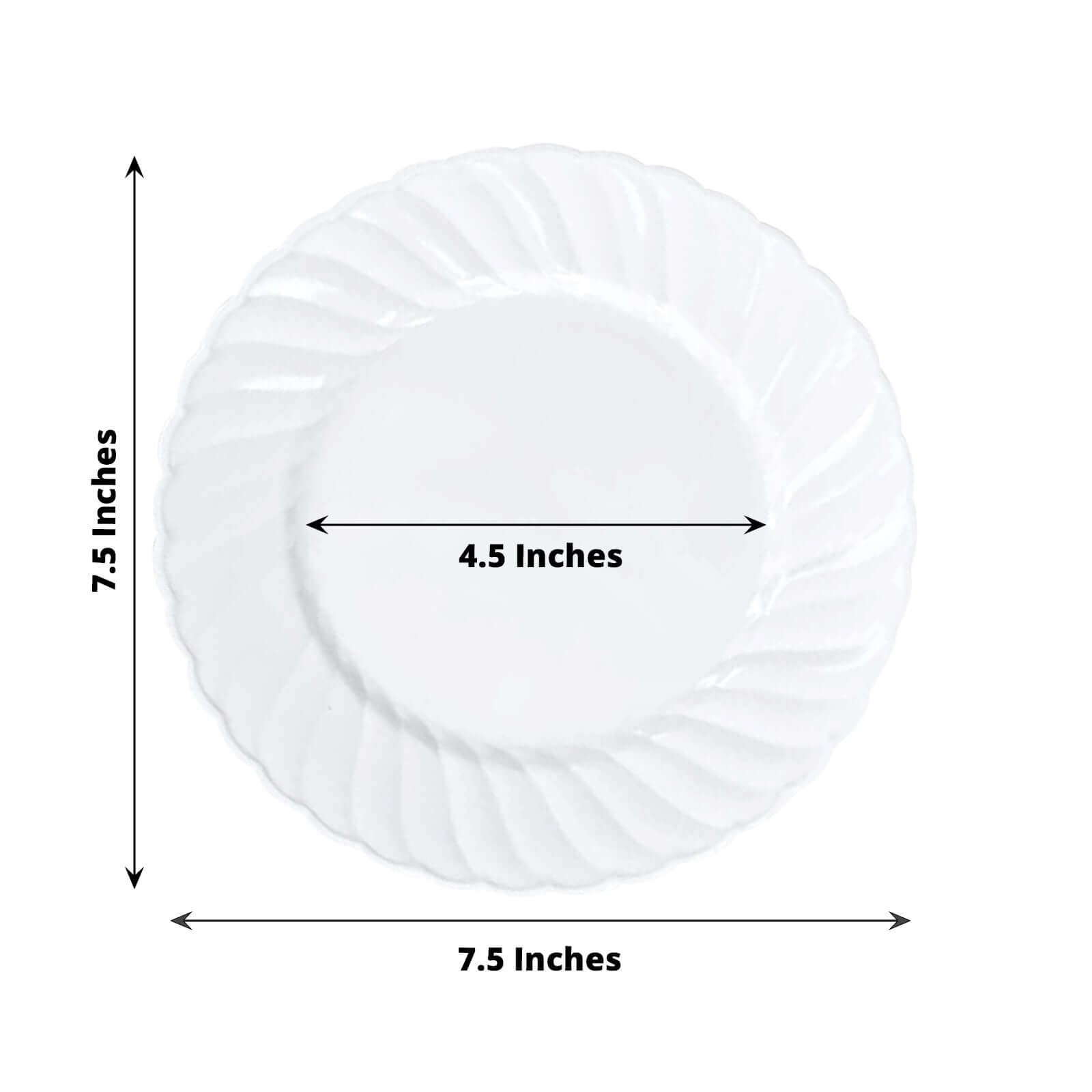 12-Pack Plastic Dessert Plates White Flair Rim - Sturdy Disposable Salad Plates 7.5"