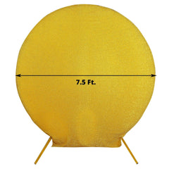 7.5ft Gold Metallic Shimmer Tinsel Spandex Round Wedding Arch Cover, 2-Sided Photo Backdrop