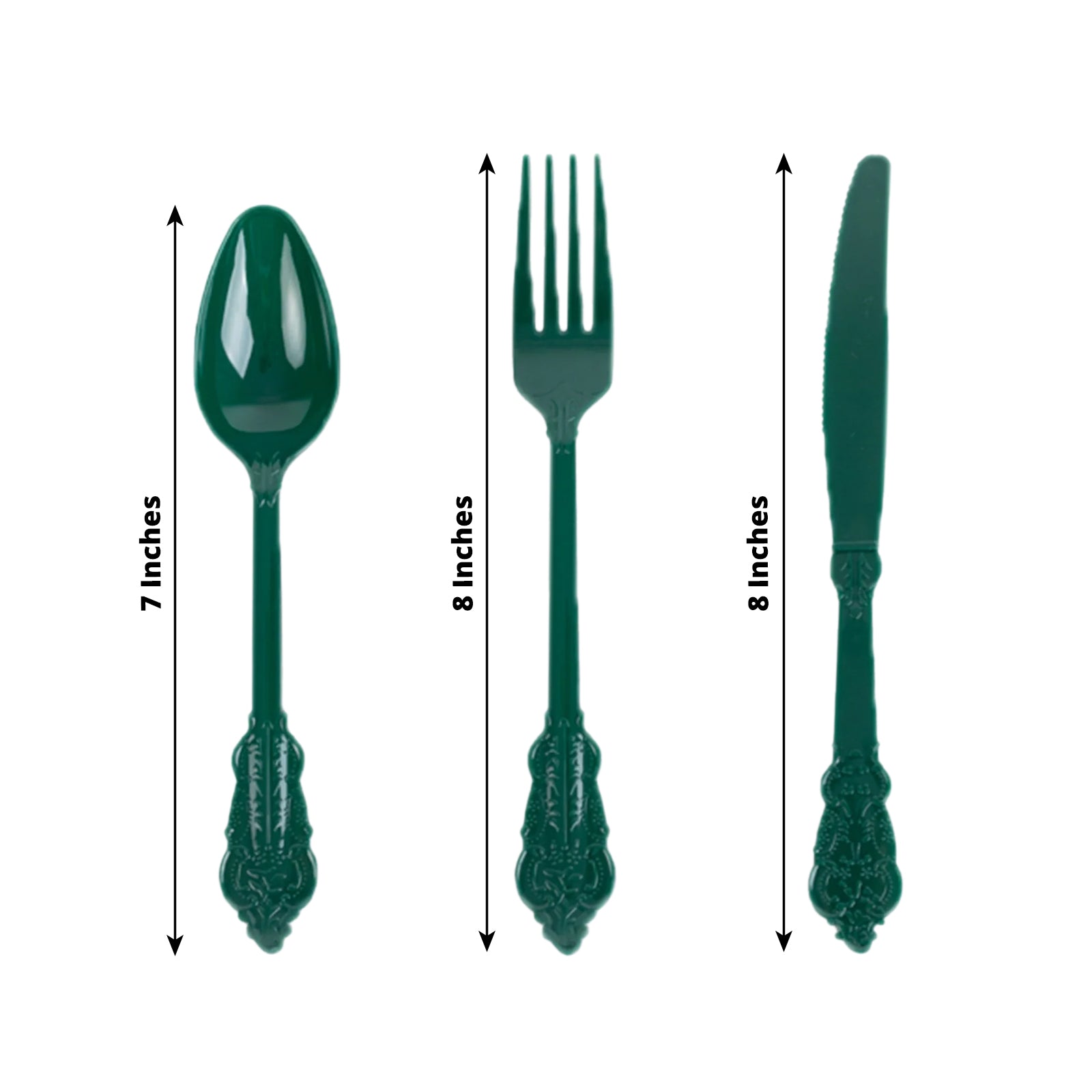 72 Pcs Plastic Silverware Set in Baroque Style Hunter Emerald Green - Heavy Duty Disposable Knife, Fork, and Spoon Set