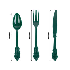 72 Pcs Plastic Silverware Set in Baroque Style Hunter Emerald Green - Heavy Duty Disposable Knife, Fork, and Spoon Set