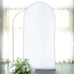 7ft Matte White Spandex Fitted Chiara Backdrop Stand Cover For Round Top Wedding Arch