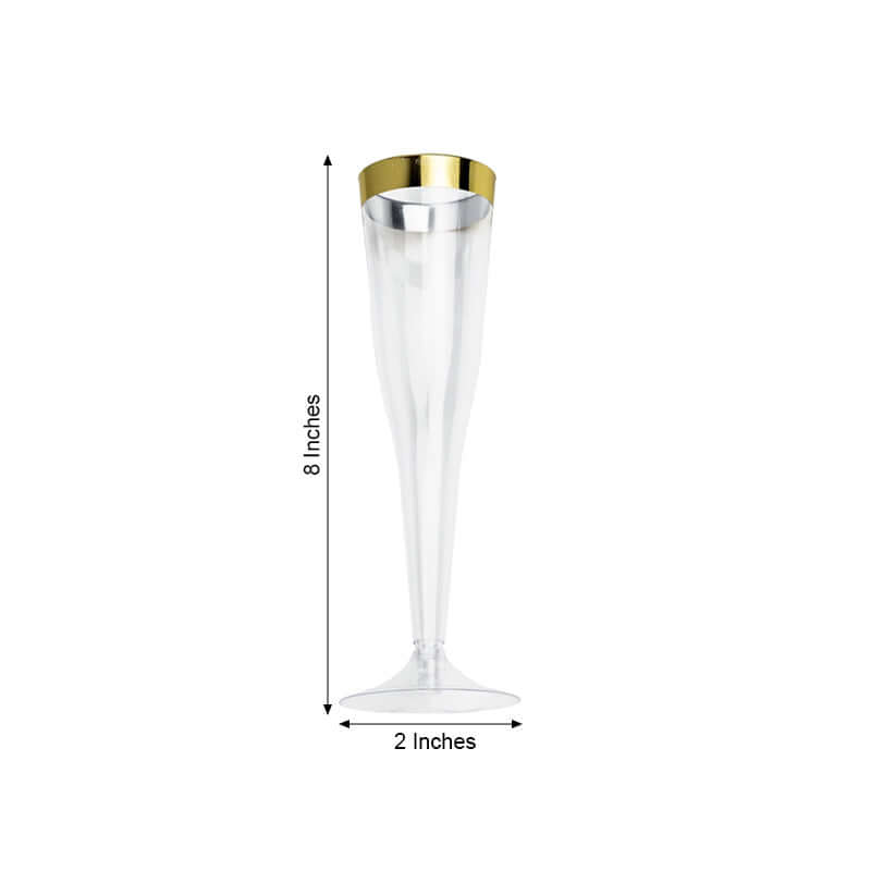 12-Pack Plastic Champagne Flutes Clear/Gold Hollow Stem - Stylish Disposable Glasses with Detachable Base for Toasts 6oz