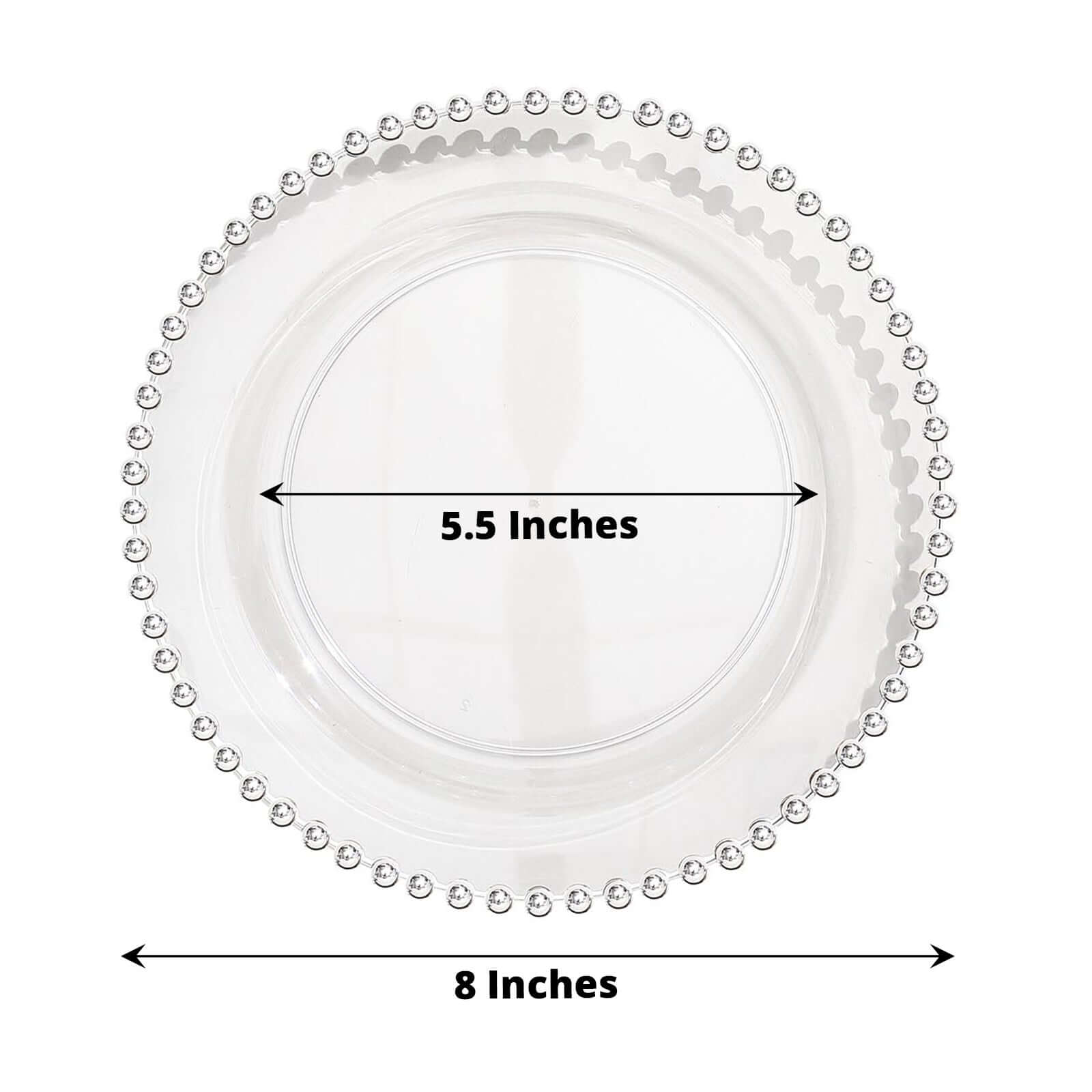10-Pack Clear Plastic Dessert Plates – 8" Round with Silver Beaded Rim, Disposable for Parties & Events