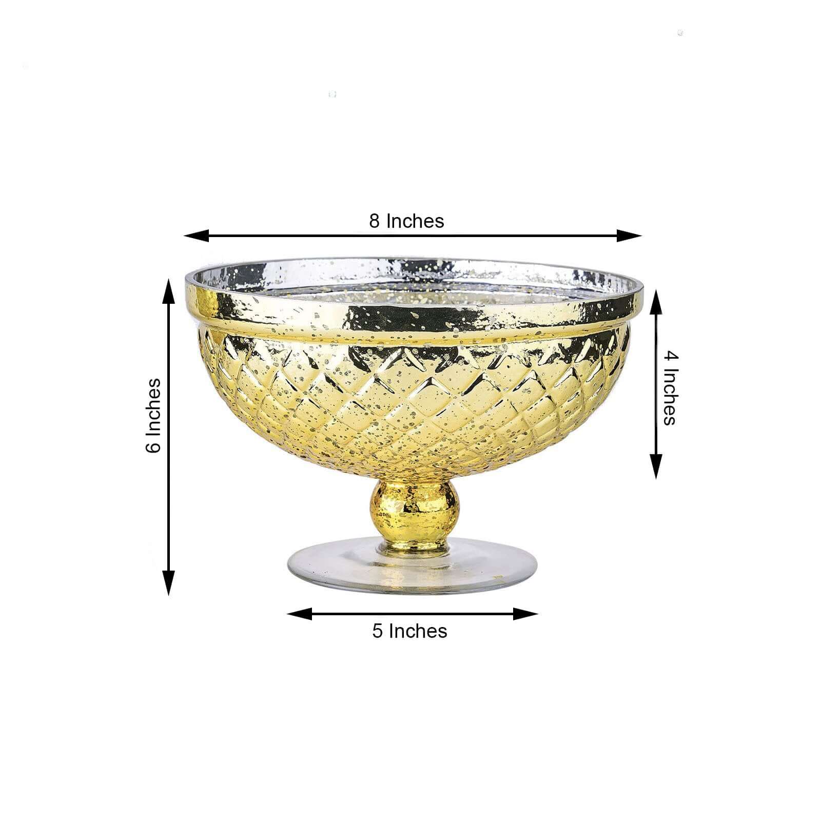 Mercury Glass Pedestal Bowl Vase Compote Style Gold - Sophisticated Floral Table Decor for Events 8"