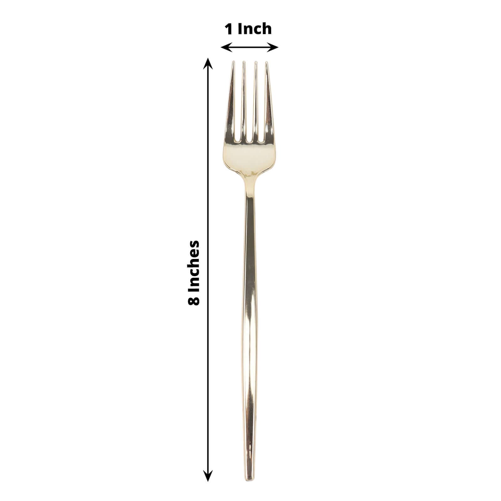 24 Pack 8" Glossy Gold Heavy Duty Plastic Silverware Forks Cutlery, Premium Disposable Sleek Flatware