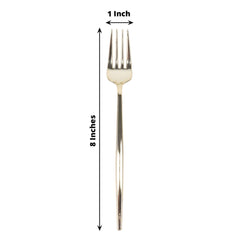 24 Pack 8" Glossy Gold Heavy Duty Plastic Silverware Forks Cutlery, Premium Disposable Sleek Flatware