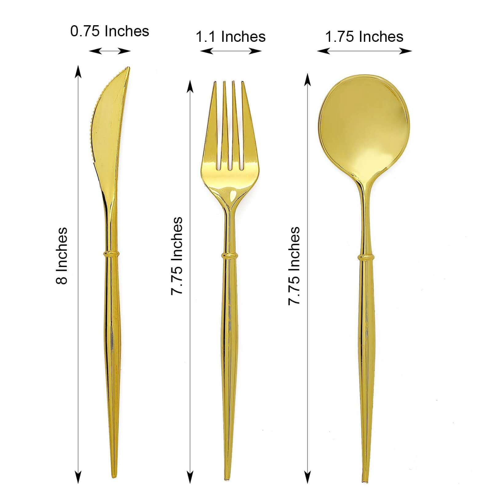 24-Pack Plastic Flatware Set in Gold - Heavy Duty Disposable Modern Silverware 8"