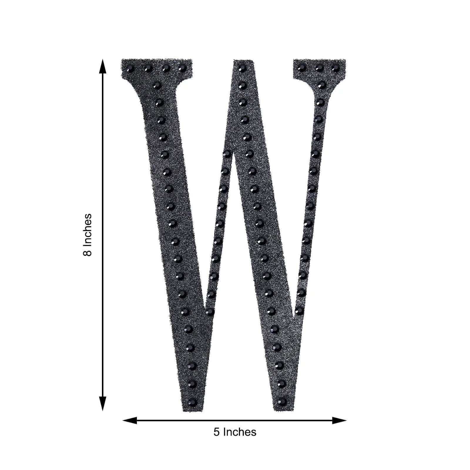 Decorative Rhinestone Alphabet "W" Letter Stickers, Glitter Adhesive Craft Letters Black DIY Sparkle Embellishments 8"