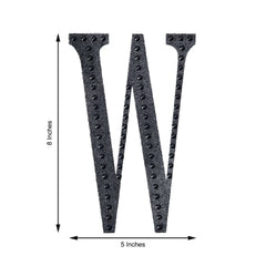 Decorative Rhinestone Alphabet "W" Letter Stickers, Glitter Adhesive Craft Letters Black DIY Sparkle Embellishments 8"