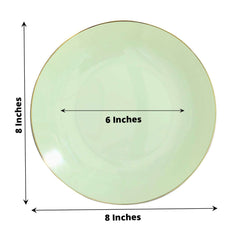 10-Pack Plastic 8" Round Dessert Plates in Sage Green with Gold Rim - Glossy Disposable Appetizer Salad Plates