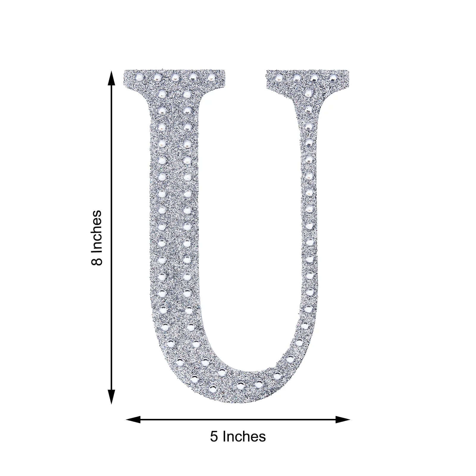 Decorative Rhinestone Alphabet "U" Letter Stickers, Glitter Adhesive Craft Letters Silver DIY Sparkle Embellishments 8"