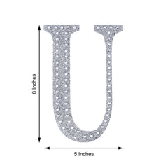 Decorative Rhinestone Alphabet "U" Letter Stickers, Glitter Adhesive Craft Letters Silver DIY Sparkle Embellishments 8"