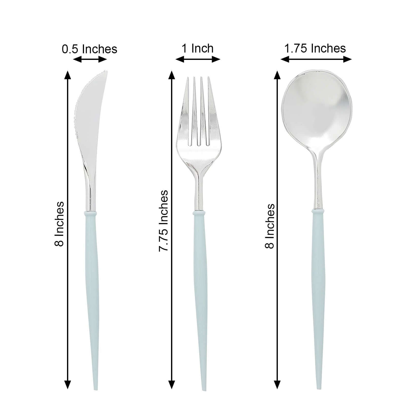 24-Pack Plastic Flatware Set in Silver with Light Blue Handle - Heavy Duty Disposable Modern Silverware 8"
