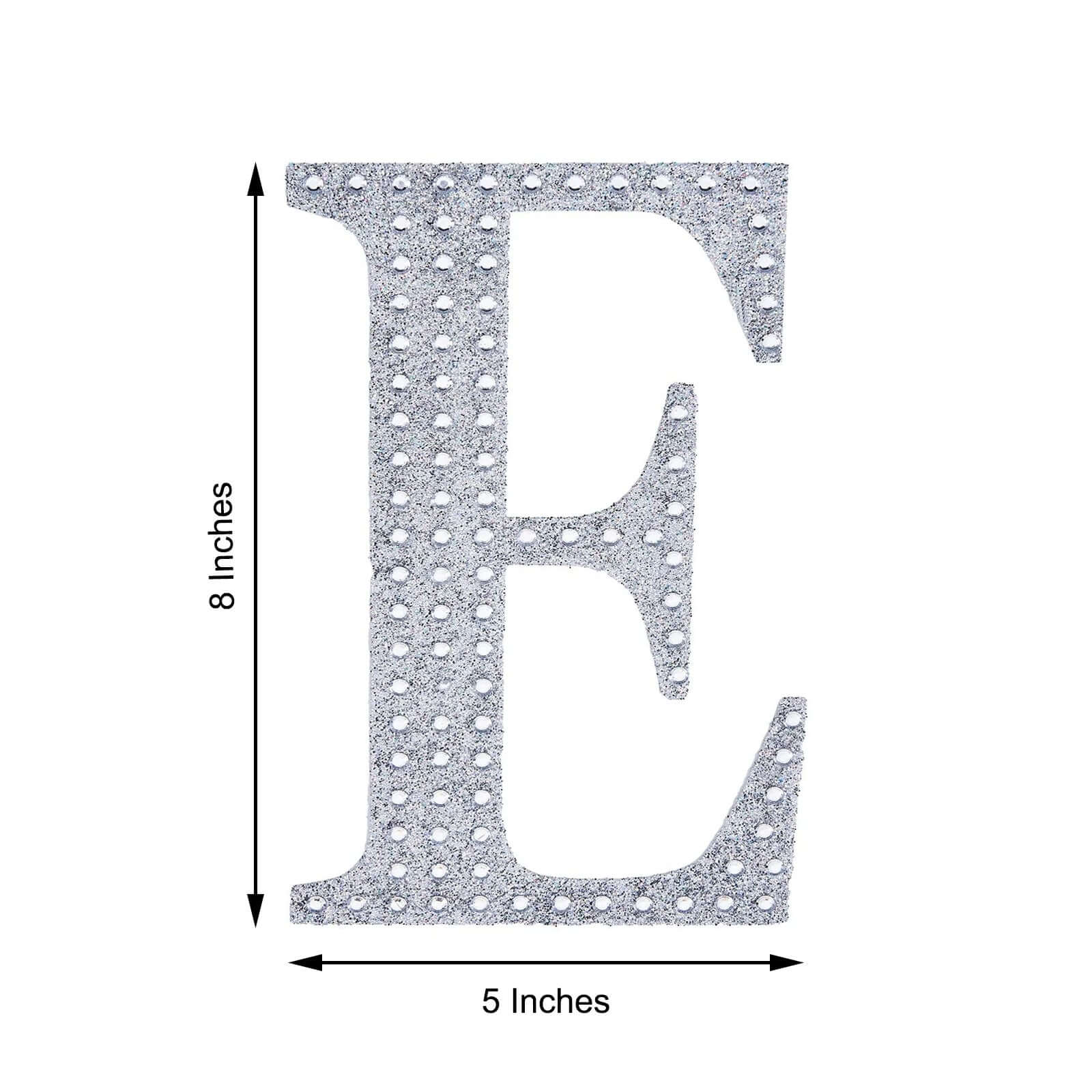 Decorative Rhinestone Alphabet "E" Letter Stickers, Glitter Adhesive Craft Letters Silver DIY Sparkle Embellishments 8"