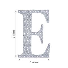 Decorative Rhinestone Alphabet "E" Letter Stickers, Glitter Adhesive Craft Letters Silver DIY Sparkle Embellishments 8"