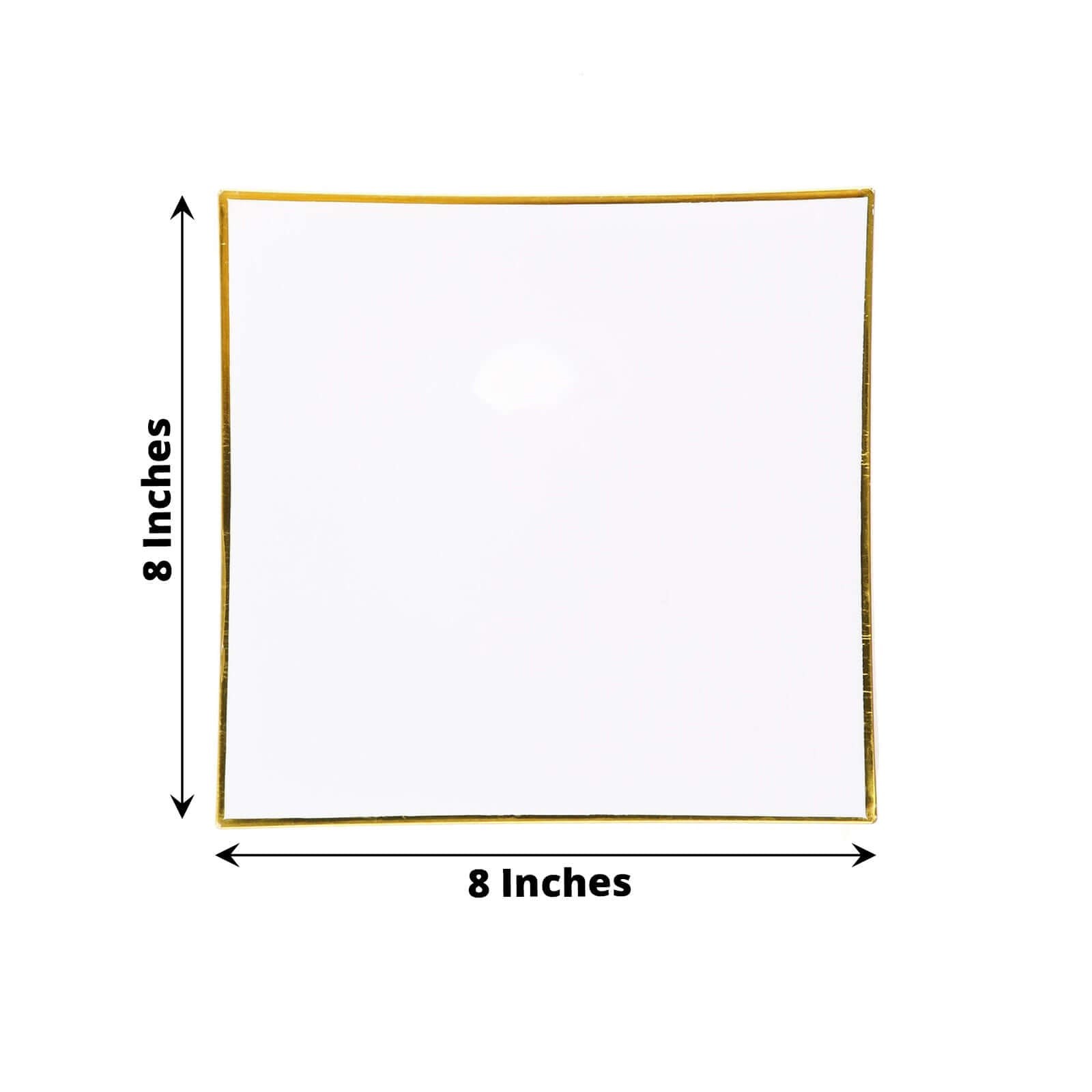 10-Pack Plastic 8" Square Dessert Plates in White Concave Style with Gold Rim - Modern Disposable Salad Appetizer Party Plates for Weddings & Special Events
