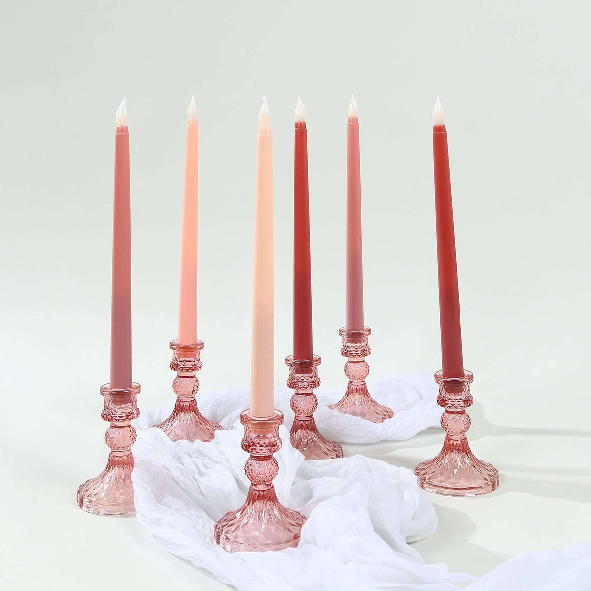 8-Pack LED Flickering Lighting Mixed Pink - Flameless Battery Operated Taper Candles 11"