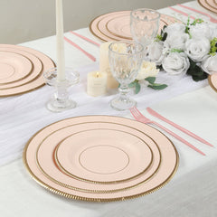 25-Pack Paper 8" Round Dessert Plates in Blush Sunray Design with Gold Rim - Disposable Heavy Duty 350GSM Appetizer Salad Plates