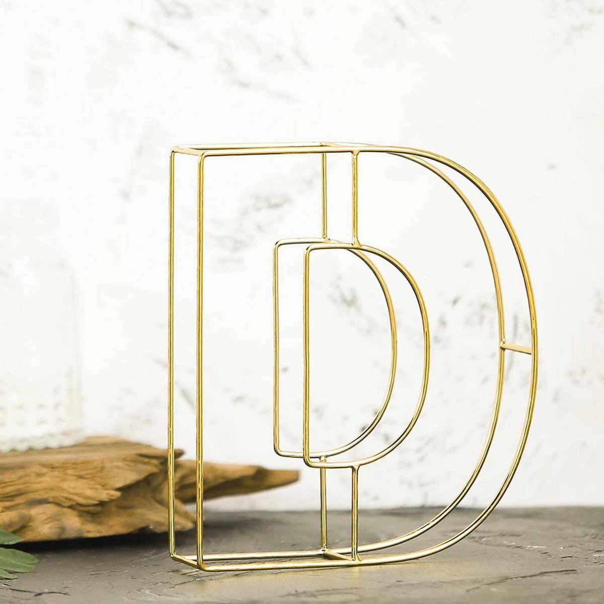 8" Tall Gold Freestanding 3D Decorative Wire Letter, Wedding Centerpiece - D