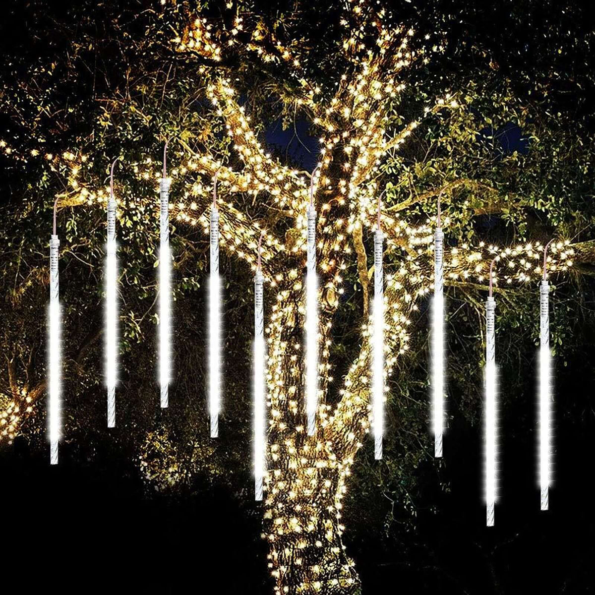 8 Tubes LED Hanging String Lights Icicle Design Clear - Waterproof Snowfall Effect 12"