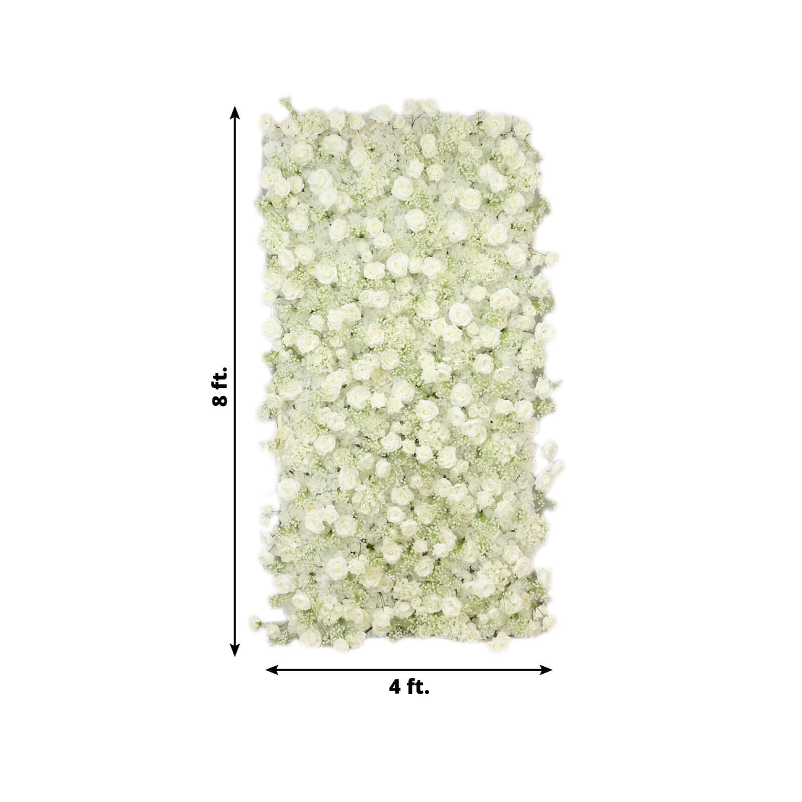 8ftx4ft Roll Up Artificial Flower Wall Panel Backdrop with White Silk Roses & Baby's Breath