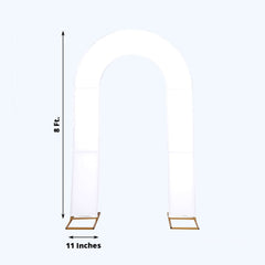 8ft White Spandex Fitted Open Arch Wedding Arch Cover, Double-Sided U-Shaped Backdrop Slipcover