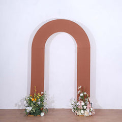 8ft Terracotta (Rust) Spandex Fitted Open Arch Wedding Arch Cover, Double-Sided U-Shaped Backdrop Slipcover