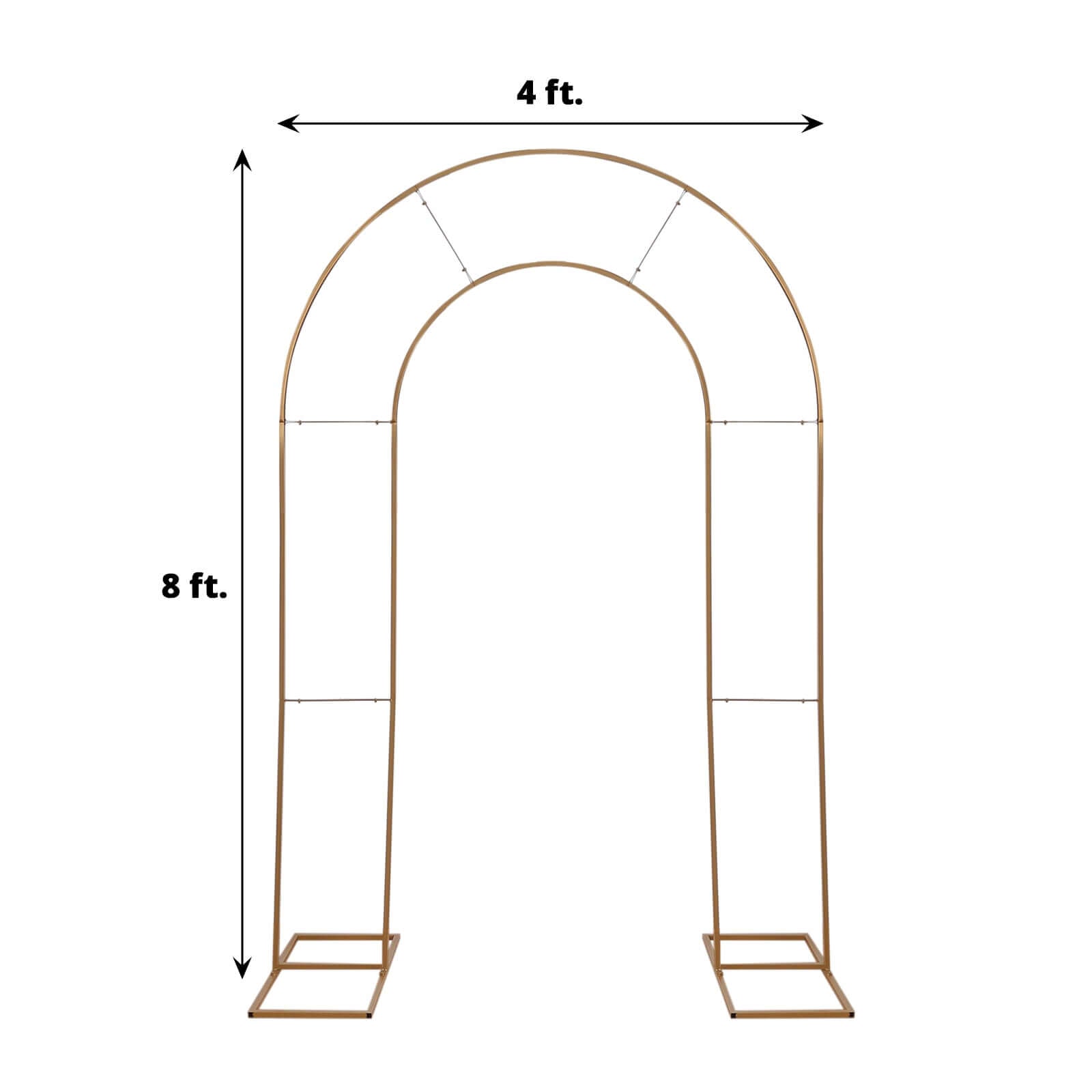 8ft Tall Gold Metal Round Top Double Arch Wedding Arbor Ceremony Stand, Flower Balloon Frame Backdrop Stand