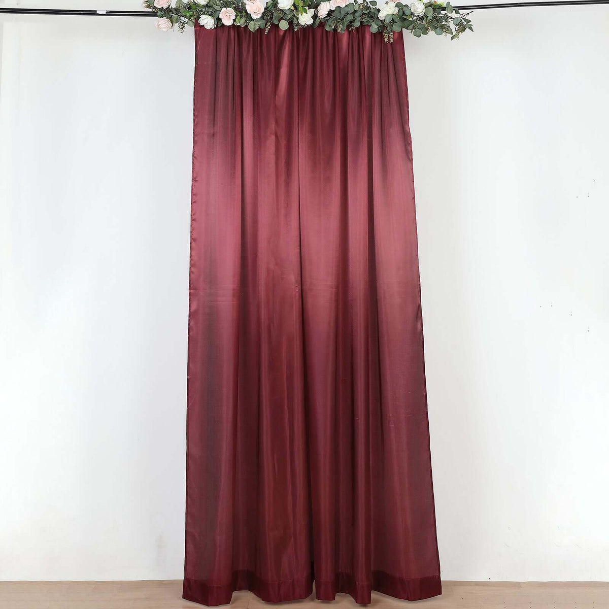 8ftx10ft Burgundy Satin Event Curtain Drapes, Backdrop Event Panel