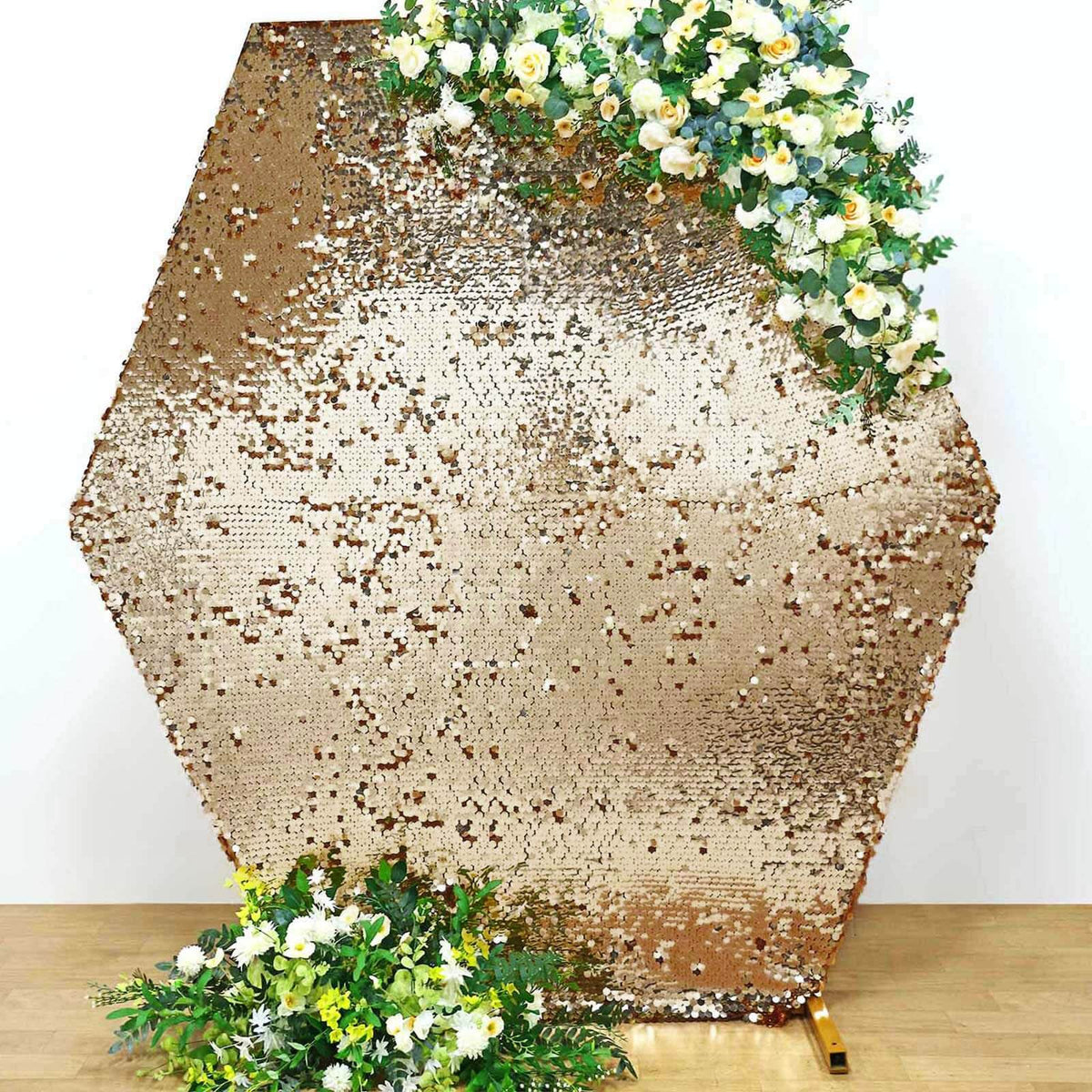 8ftx7ft Gold Big Payette Sequin Sparkly Hexagon Backdrop Stand Cover