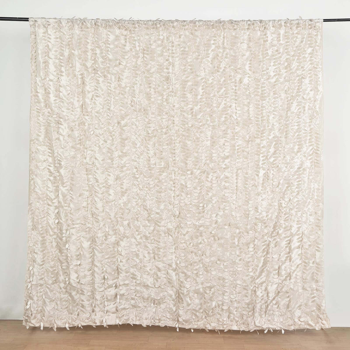 8ftx8ft Beige 3D Leaf Petal Taffeta Event Curtain Drapes, Backdrop Event Panel With Rod Pocket